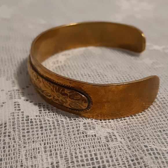 Bronze Vintage Floral Cufflinks  Bracelet, 2½" Wide /Unisex - Picture 2 of 12